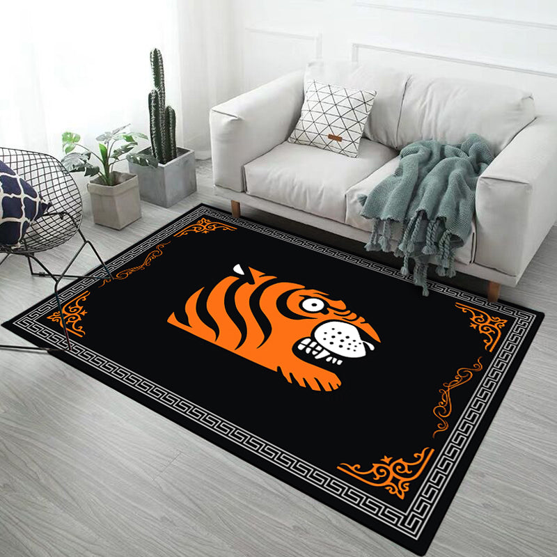 Kids Child's Room Rug in Black and Pink Animal Tiger Elephant Pig Print Rug Polyester Stain-Resistant Area Rug - Black - Clearhalo - 'Area Rug' - 'Rug' - 1693547