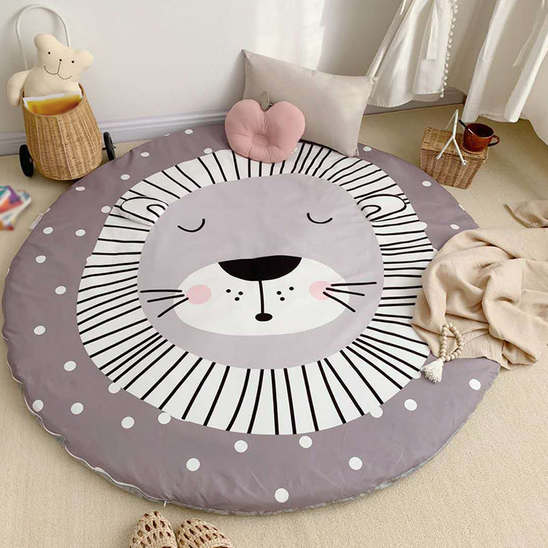 Kids Child's Room Rug in Grey Animal Sheep Rabbit Panda Print Rug Cotton Stain-Resistant Area Rug - Grey - 4'11" x 4'11" - Design 5 - Clearhalo - 'Area Rug' - 'Rug' - 1693549