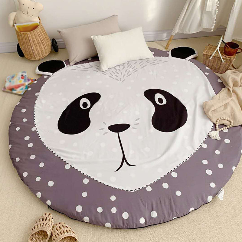 Kids Child's Room Rug in Grey Animal Sheep Rabbit Panda Print Rug Cotton Stain-Resistant Area Rug - Grey - 4'11" x 4'11" - Design 4 - Clearhalo - 'Area Rug' - 'Rug' - 1693551