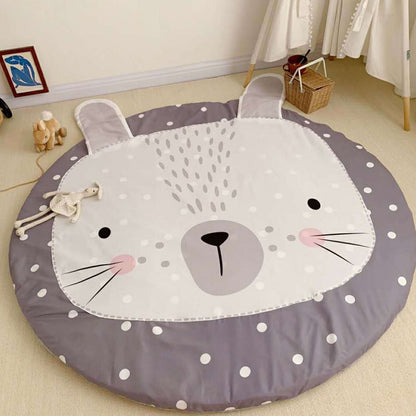 Kids Child's Room Rug in Grey Animal Sheep Rabbit Panda Print Rug Cotton Stain-Resistant Area Rug - Grey - 4'11" x 4'11" - Design 2 - Clearhalo - 'Area Rug' - 'Rug' - 1693552