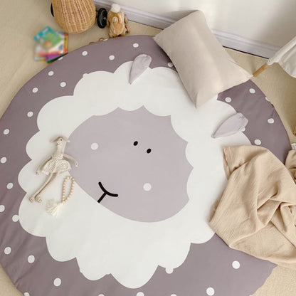 Kids Child's Room Rug in Grey Animal Sheep Rabbit Panda Print Rug Cotton Stain-Resistant Area Rug - Grey - 4'11" x 4'11" - Design 1 - Clearhalo - 'Area Rug' - 'Rug' - 1693553