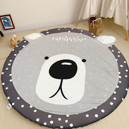 Kids Child's Room Rug in Grey Animal Sheep Rabbit Panda Print Rug Cotton Stain-Resistant Area Rug - Grey - 4'11" x 4'11" - Design 3 - Clearhalo - 'Area Rug' - 'Rug' - 1693554