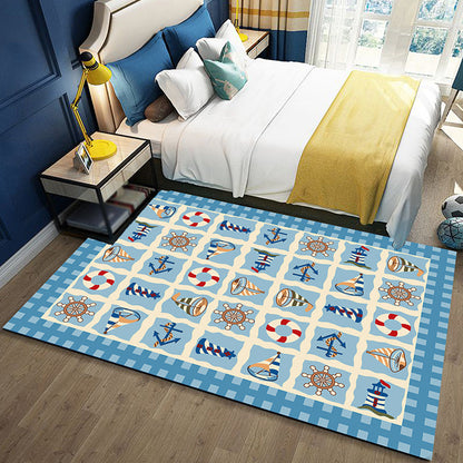 Blue Nursery Rug Kids Coastal Anchor Rudder Pattern Area Rug Polyester Non-Slip Backing Carpet - Light Blue - Clearhalo - 'Area Rug' - 'Rug' - 1693573