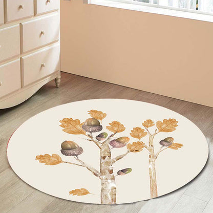 Casual Kids Rug in Ivory Botanical Tree Pattern Rug Polyester Pet Friendly Carpet for Children's Room - Beige - Design 2 - Clearhalo - 'Area Rug' - 'Rug' - 1693580