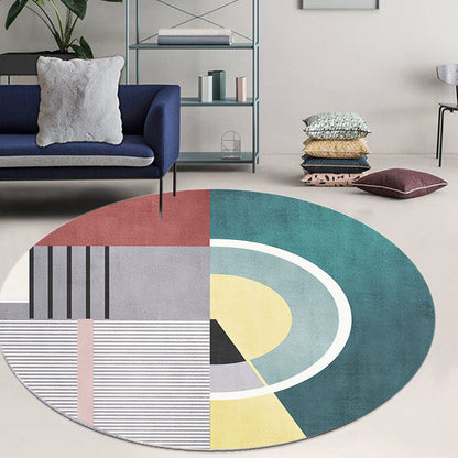 Grey and Green Irregular Rug Bedroom Novelty Color Block Pattern Area Rug Polyester Anti-Slip Backing Carpet