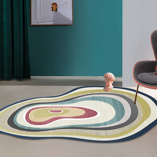 Yellow Irregular Bedroom Rug Novelty Color Block Pattern Area Rug Polyester Machine Washable Carpet