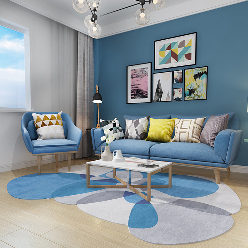 Novelty Living Room Irregular Rug in Grey and Blue Color Block Print Rug Polyester Non-Slip Backing Area Rug - view 3