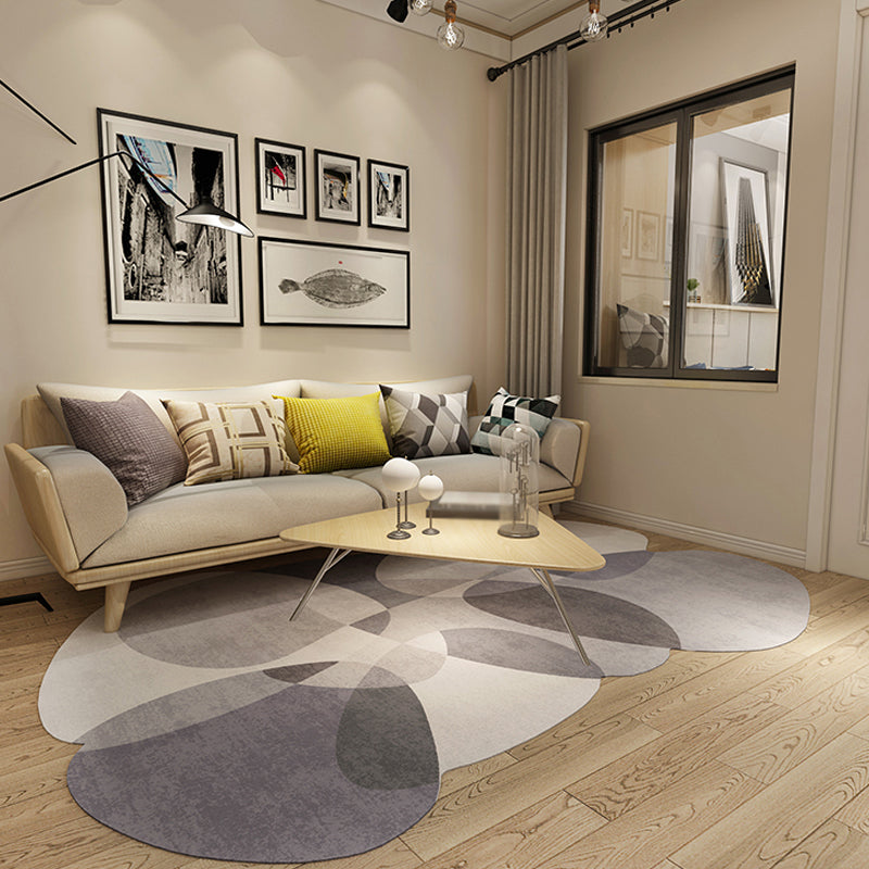 Novelty Living Room Irregular Rug in Grey and Blue Color Block Print Rug Polyester Non-Slip Backing Area Rug - view 4
