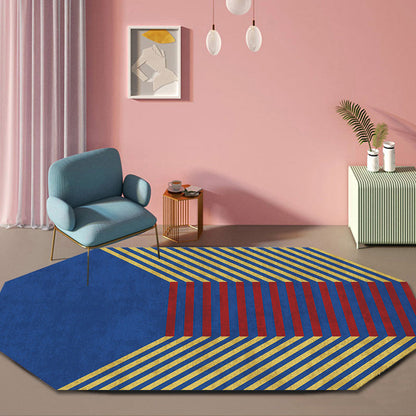 Blue Irregular Bedroom Rug Novelty Color Block Stripe Pattern Area Rug Polyester Stain-Resistant Carpet - Blue - Clearhalo - 'Area Rug' - 'Rug' - 1693803