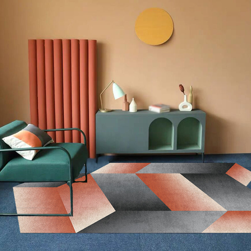 Novelty Living Room Irregular Rug in Pink and Blue Color Block Cuboid Print Rug Polyester Non-Slip Area Rug