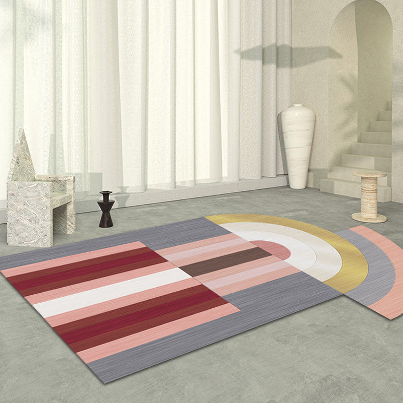 Red and Grey Irregular Rug Bedroom Novelty Color Block Pattern Area Rug Polyester Non-Slip Backing Carpet - Clearhalo - 'Area Rug' - 'Rug' - 1693880