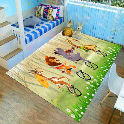 Kids Child's Room Rug in Brown and Green Animal Lion Elephant Deer Print Rug Polyester Non-Slip Area Rug - Light Brown - Clearhalo - 'Area Rug' - 'Rug' - 1693970