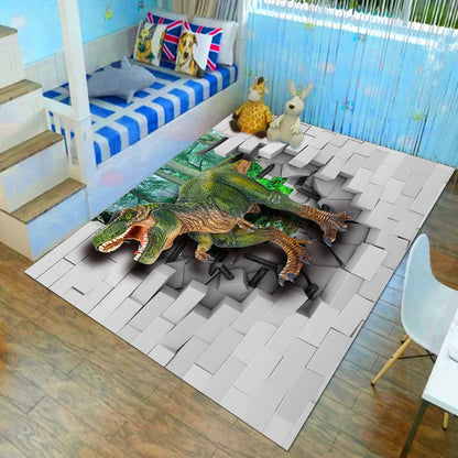 Kids Child's Room Rug in Brown and Green Animal Lion Elephant Deer Print Rug Polyester Non-Slip Area Rug - Grey - Clearhalo - 'Area Rug' - 'Rug' - 1693978