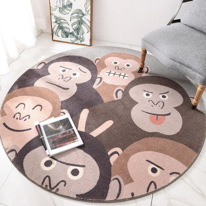 Casual Kids Rug in Green and Blue Animal Lion Panda Penguin Pattern Rug Wool Washable Carpet for Children's Room