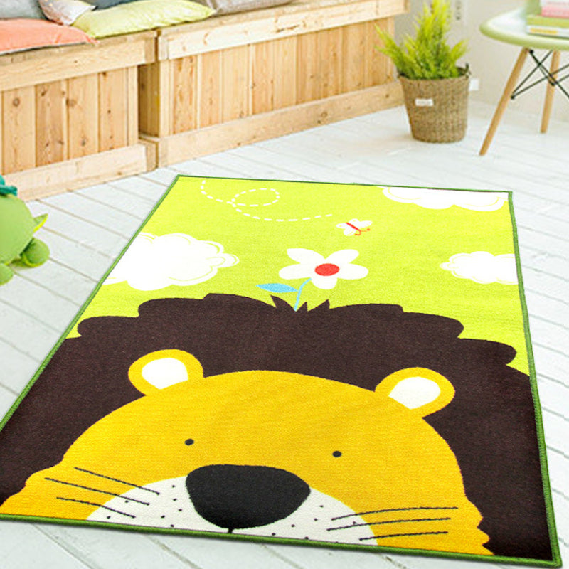 Cute Kids Rug in Green and Blue Animal Lion Panda Penguin Pattern Rug Polyester Anti-Slip Carpet for Children's Room