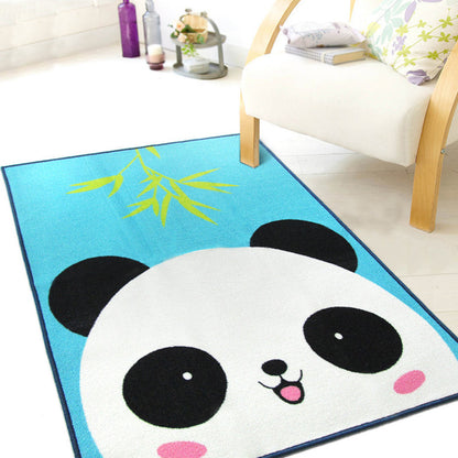 Cute Kids Rug in Green and Blue Animal Lion Panda Penguin Pattern Rug Polyester Anti-Slip Carpet for Children's Room