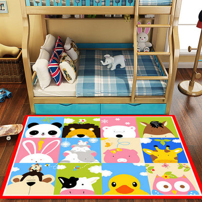 Cute Kids Rug in Green and Blue Animal Lion Panda Penguin Pattern Rug Polyester Anti-Slip Carpet for Children's Room