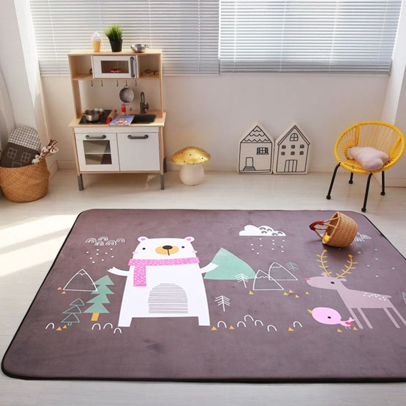 Grey and Blue Nursery Rug Kids Animal Elephant Bear Rabbit Pattern Area Rug Wool Anti-Slip Backing Carpet - view 2