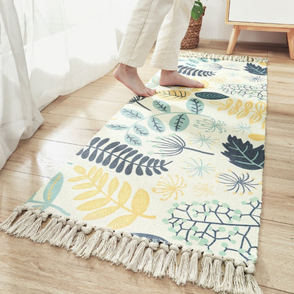 Feblilac Japanese Leaves Cotton Woven Bedroom Mat