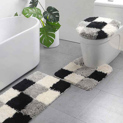 Feblilac Blue/Black/Green/Red/Brown/Purple and White Checkerboard Pattern Ultra Soft Bathroom Rug Set - Feblilac® Mat