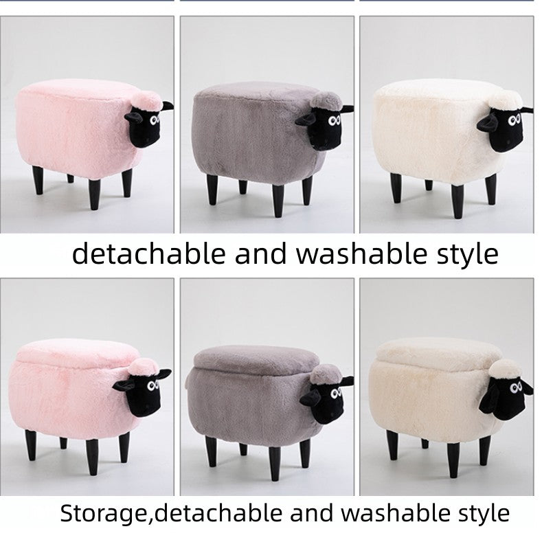 Feblilac Sean Plush Faux Fur Sheep Foot Stool