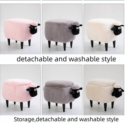 Feblilac Sean Plush Faux Fur Sheep Foot Stool