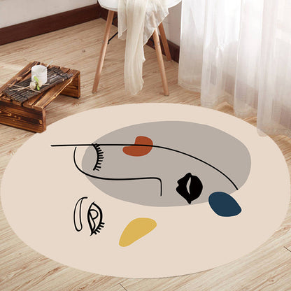 Ivory Irregular Bedroom Rug Novelty Abstract Face Pattern Area Rug Polyester Anti-Slip Backing Carpet - Beige - Clearhalo - 'Area Rug' - 'Rug' - 1714974