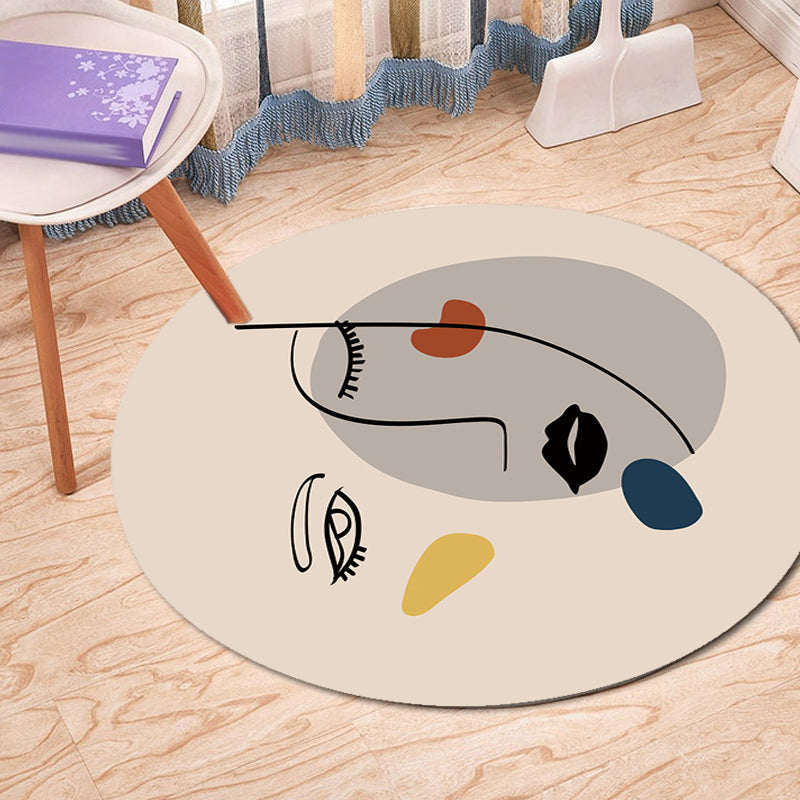 Ivory Irregular Bedroom Rug Novelty Abstract Face Pattern Area Rug Polyester Anti-Slip Backing Carpet - Clearhalo - 'Area Rug' - 'Rug' - 1714975