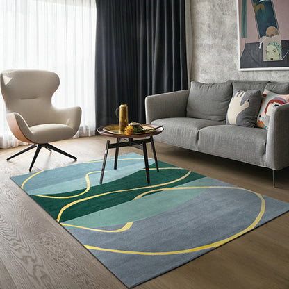 Blue and Green Abstract Rug Polyester Modernist Rug Washable Pet Friendly Area Rug for Living Room - Green - Clearhalo - 'Area Rug' - 'Rug' - 1715013