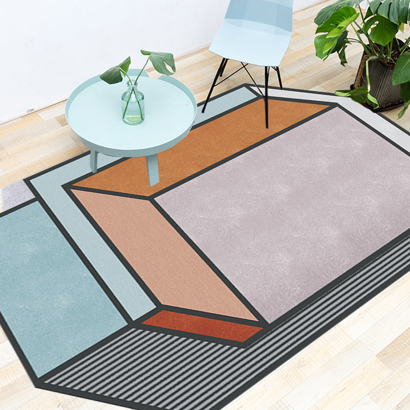 Novelty Living Room Irregular Rug Colorful Color Block Cuboid Print Rug Polyester Stain-Resistant Area Rug