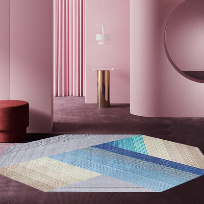 Blue Irregular Bedroom Rug Novelty Stripes Geometry Pattern Area Rug Polyester Anti-Slip Backing Carpet - Blue - Clearhalo - 'Area Rug' - 'Rug' - 1715061