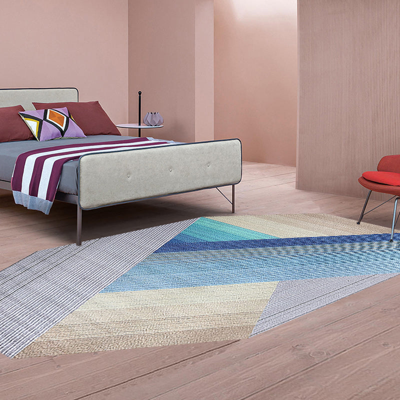 Blue Irregular Bedroom Rug Novelty Stripes Geometry Pattern Area Rug Polyester Anti-Slip Backing Carpet - Clearhalo - 'Area Rug' - 'Rug' - 1715062