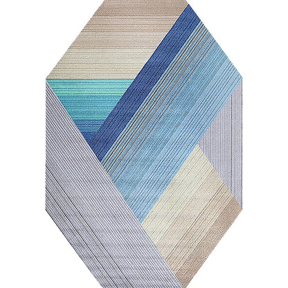 Blue Irregular Bedroom Rug Novelty Stripes Geometry Pattern Area Rug Polyester Anti-Slip Backing Carpet - Clearhalo - 'Area Rug' - 'Rug' - 1715063