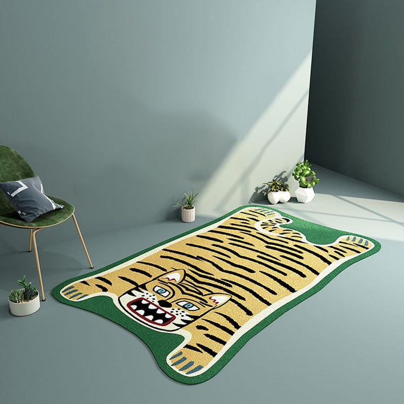 Yellow and Brown Irregular Rug Nursery Kids Animal Tiger Leopard Lion Pattern Area Rug Polyester Stain-Resistant Carpet