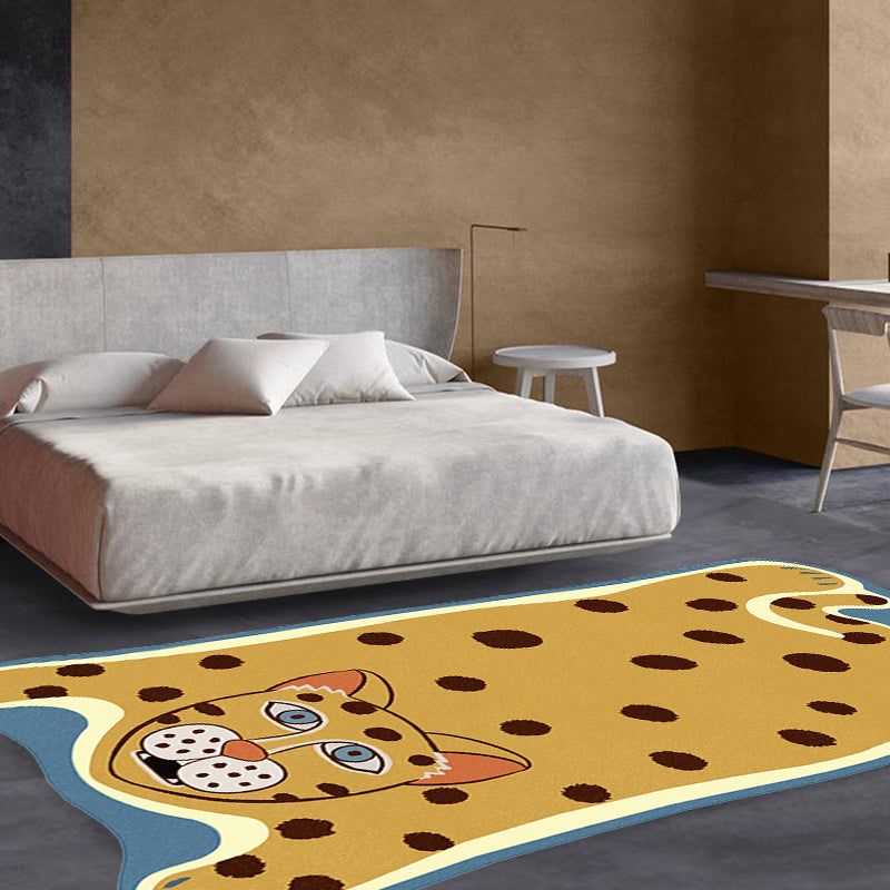 Yellow and Brown Irregular Rug Nursery Kids Animal Tiger Leopard Lion Pattern Area Rug Polyester Stain-Resistant Carpet