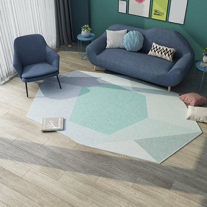 Green and Blue Irregular Rug Bedroom Novelty Colorblock Pattern Area Rug Polyester Stain-Resistant Carpet