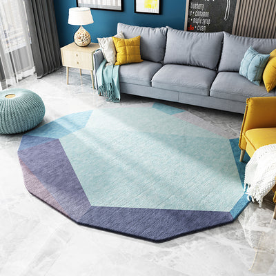 Green and Blue Irregular Rug Bedroom Novelty Colorblock Pattern Area Rug Polyester Stain-Resistant Carpet