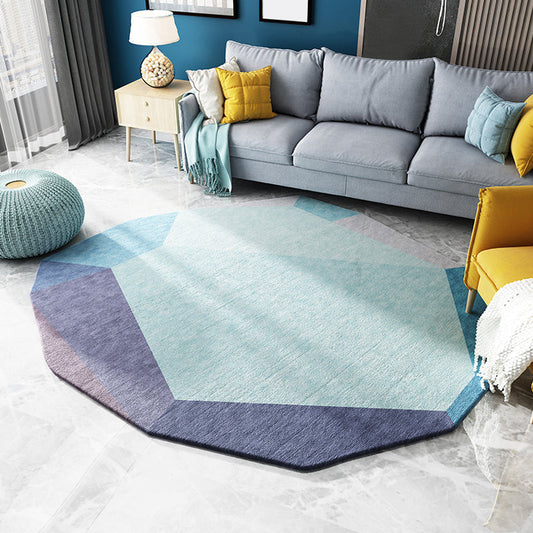 Green and Blue Irregular Rug Bedroom Novelty Colorblock Pattern Area Rug Polyester Stain-Resistant Carpet