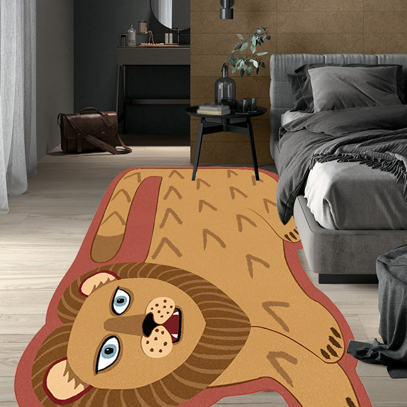 Stylish Kids Irregular Rug in Pink and Brown Animal Tiger Lion Pattern Rug Polyester Washable Carpet for Child's Room Brown Clearhalo 'Area Rug' 'Rug' 1715167