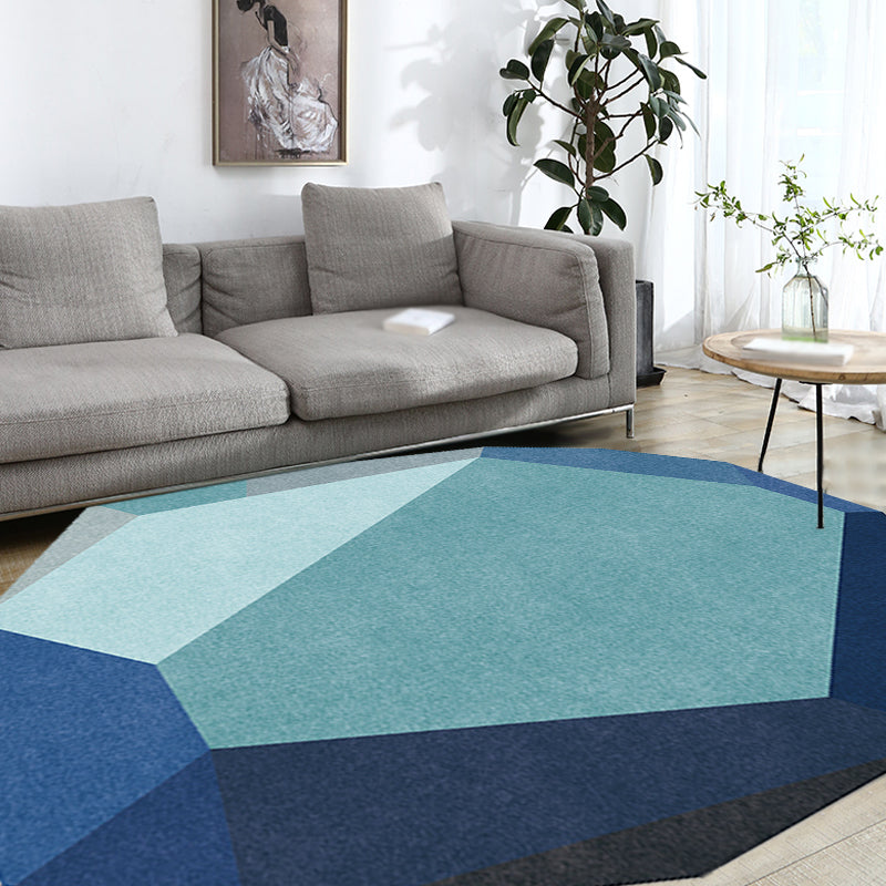 Grey and Blue Irregular Rug Bedroom Novelty Color Block Pattern Area Rug Polyester Washable Carpet