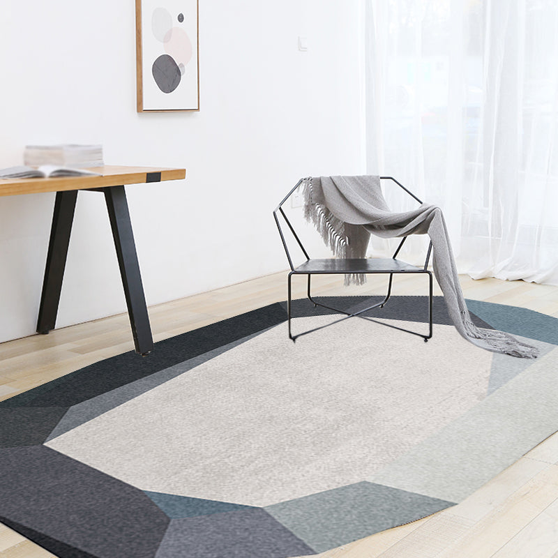 Grey and Blue Irregular Rug Bedroom Novelty Color Block Pattern Area Rug Polyester Washable Carpet