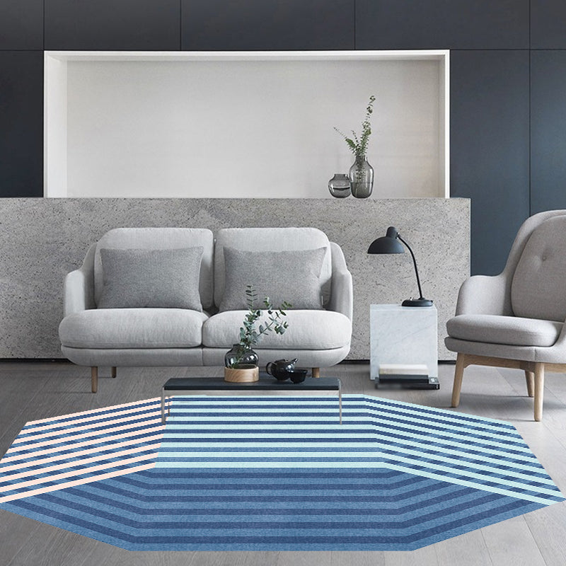 Modern Novelty Irregular Rug in Blue Stripes Pattern Rug Polyester Washable Carpet for Home Decoration - Blue - Clearhalo - 'Area Rug' - 'Rug' - 1715281