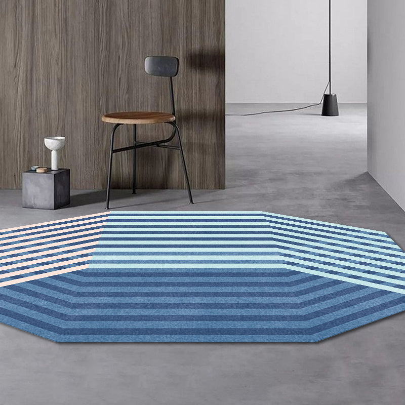 Modern Novelty Irregular Rug in Blue Stripes Pattern Rug Polyester Washable Carpet for Home Decoration - Clearhalo - 'Area Rug' - 'Rug' - 1715282