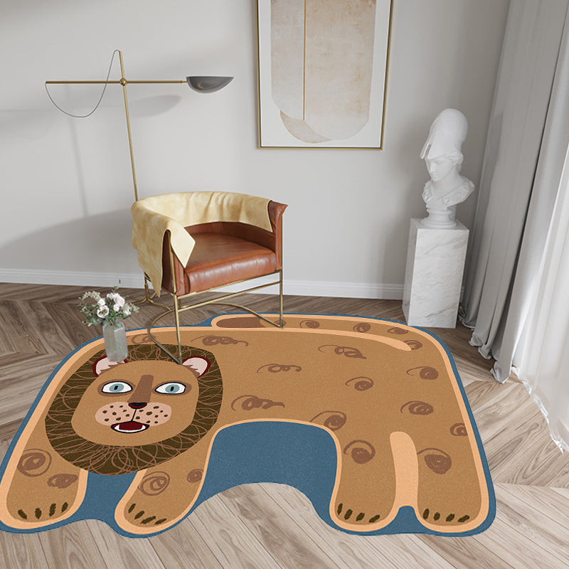Kids Irregular Bedroom Rug in Red and Brown Animal Tiger Lion Leopard Print Rug Polyester Non-Slip Backing Area Rug - Dark Brown - Clearhalo - 'Area Rug' - 'Rug' - 1715298