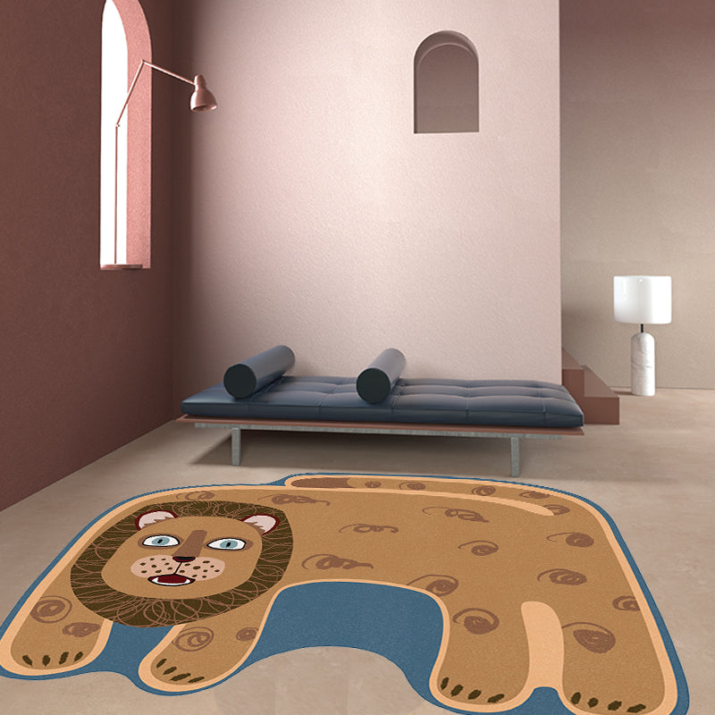 Kids Irregular Bedroom Rug in Red and Brown Animal Tiger Lion Leopard Print Rug Polyester Non-Slip Backing Area Rug - Clearhalo - 'Area Rug' - 'Rug' - 1715299
