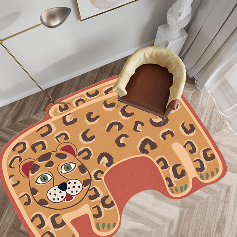 Kids Irregular Bedroom Rug in Red and Brown Animal Tiger Lion Leopard Print Rug Polyester Non-Slip Backing Area Rug - Brown - Clearhalo - 'Area Rug' - 'Rug' - 1715306