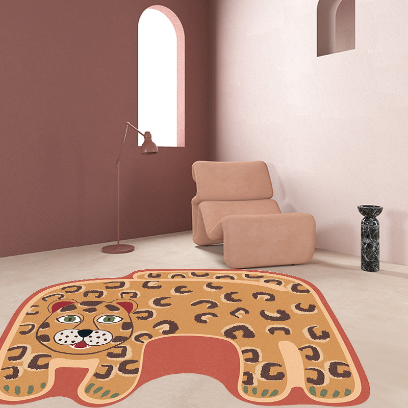 Kids Irregular Bedroom Rug in Red and Brown Animal Tiger Lion Leopard Print Rug Polyester Non-Slip Backing Area Rug - Clearhalo - 'Area Rug' - 'Rug' - 1715307