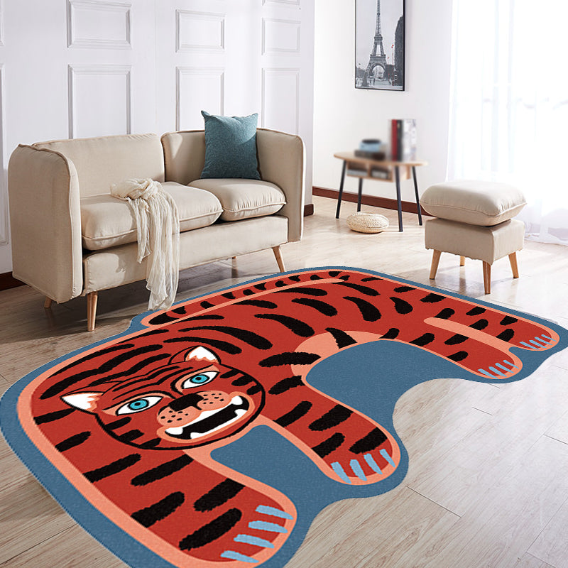 Kids Irregular Bedroom Rug in Red and Brown Animal Tiger Lion Leopard Print Rug Polyester Non-Slip Backing Area Rug - Clearhalo - 'Area Rug' - 'Rug' - 1715310