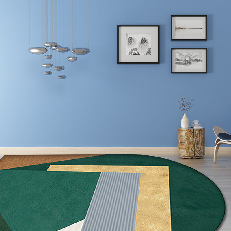 Green Irregular Bedroom Rug Novelty Colorblock Pattern Area Rug Polyester Stain-Resistant Carpet