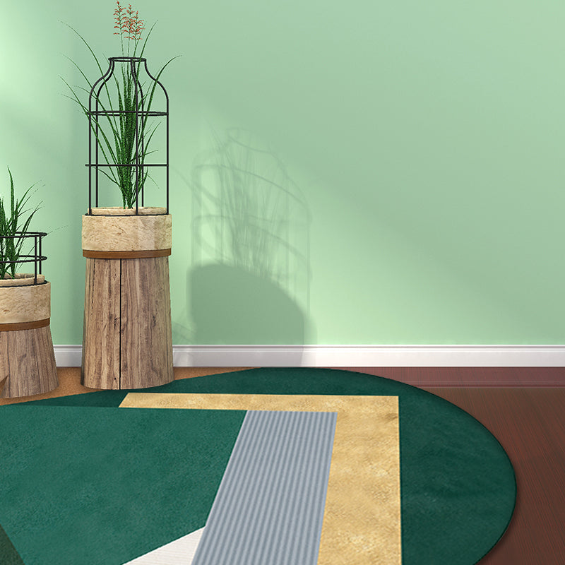 Green Irregular Bedroom Rug Novelty Colorblock Pattern Area Rug Polyester Stain-Resistant Carpet